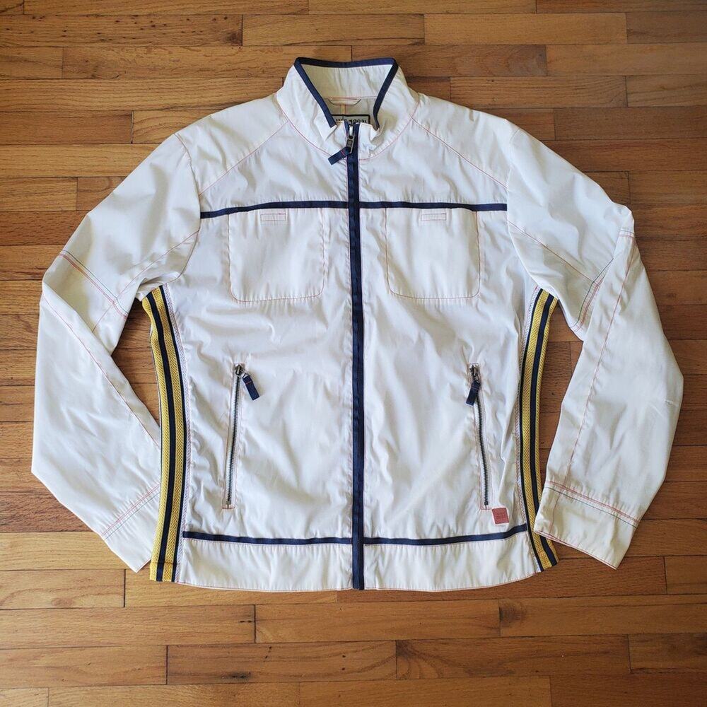 Colin's Sport Vintage Full Zip Windbreaker Mock‎ Neck Mesh Side Stripes Retro